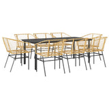 9 Piece Garden Dining Set Brown Poly Rattan Glass 3334596