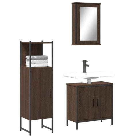 ZNTS 3 Piece Bathroom Furniture Set Brown Oak Engineered Wood 3214824