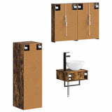 Bathroom Cabinet Set 4 pcs Smoked Oak Engineered Wood 3407379