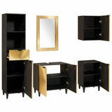 Bathroom Cabinet Set 5 pcs Black and Gold Solid Mango Wood 3310027