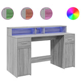 Desk with LED Lights Grey Sonoma 140x55x91 cm Engineered Wood 3309425