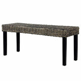 285790 Bench 110 cm Black Natural Kubu Rattan and Solid Mahogany Wood