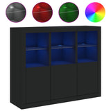Sideboard Set of 3 Black Engineered wood, Glass Sideboard 3209101