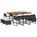 11 Piece Garden Dining Set with Cushions Black Poly Rattan 3211335