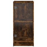 Side Cabinet with Glass Doors Smoked Oak 35x37x75.5 cm 836403