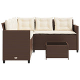Garden Sofa with Table and Cushions L-Shaped Brown Poly Rattan 369040