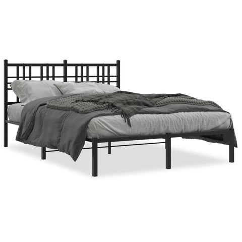 ZNTS Metal Bed Frame with Headboard Black 140x190 cm 376324