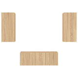 4 Piece TV Wall Units with LED Sonoma Oak Engineered Wood 3216806