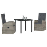 Garden Dining Set with Cushion 3 pcs Grey Poly Rattan 3379492