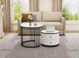 High Gloss Modern Round Nesting Coffee with Marble Pattern Top, White & Black Nesting Coffee N605P178412Z