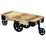 ZNTS Coffee Table with Wheels Rough Mango Wood 243280