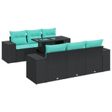 7 Piece Garden Sofa Set with Cushions Black Poly Rattan Acacia 3326738