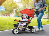 Metal Frame 6 in 1 Baby Push Tricycle with Parent Handle for 1-5 Years Old, Red T3398P348155