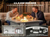 14.5 KW Rattan Gas Fire Pit Dining Table with Rain Cover, Wind Guard, Lid, Lava Rocks, Dark Grey T3398P554163