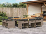 11 Piece Garden Dining Set with Cushions Grey Poly Rattan 3211214