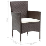 3 Piece Garden Dining Set Poly Rattan and Tempered Glass Brown 3095931