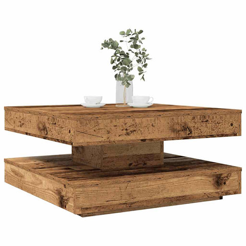 ZNTS Coffee Table 360-Degree Rotatable Old Wood 70x70x34.5 cm 858486