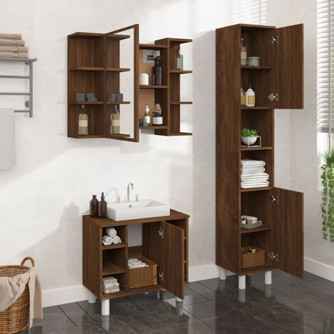 ZNTS 3 Piece Bathroom Cabinet Set Brown Oak Engineered Wood 3187608
