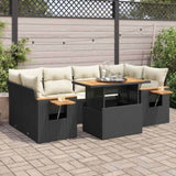 7 Piece Garden Sofa Set with Cushions Black Poly Rattan Acacia 3327563