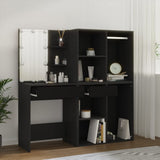 LED Dressing Table with Cabinets Black Engineered Wood 3082027