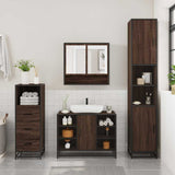 3 Piece Bathroom Furniture Set Brown Oak Engineered Wood 3301064