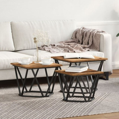 ZNTS Side Tables 3 pcs Old Wood Engineered Wood 868283