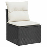 8 Piece Garden Sofa Set with Cushions Black Poly Rattan Acacia 3327626