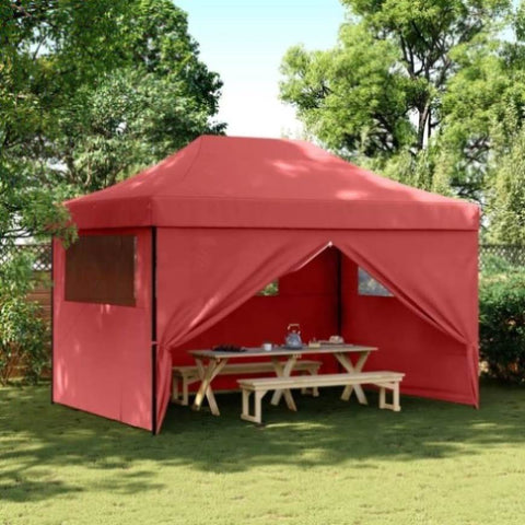 Foldable Party Tent Pop-Up with 4 Sidewalls Burgundy 4005027