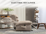 Velvet-Feel Electric Riser Recliner Chair - Khaki T3398P378873
