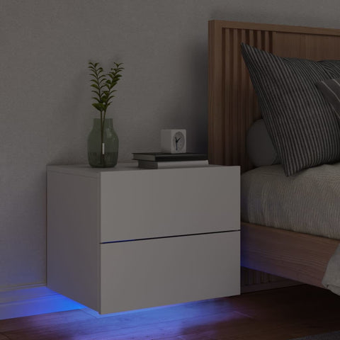 ZNTS Wall-mounted Bedside Cabinet with LED Lights White 836812