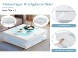Highgloss Coffee Table with 3 drawers, LED lights, Square Centre Table with glass tabletop, Sofa N605P374075W