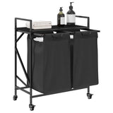 Laundry Basket 2 Compartments with Wheels Black Oak 859095