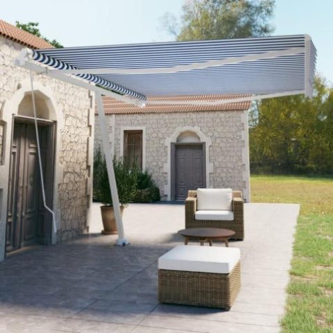 Freestanding Manual Retractable Awning 450x350 cm Blue/White 3069636
