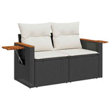 5 Piece Garden Sofa Set with Cushions Black Poly Rattan Acacia 3327542