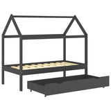 Kids Bed Frame with a Drawer Dark Grey Solid Pine Wood 80x160cm 322143