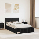 Bed Frame with Shelf Manual Black 135 x 190 cm Engineered Wood 3408376