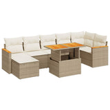 8 Piece Garden Sofa Set with Cushions Beige Poly Rattan Acacia 3327516