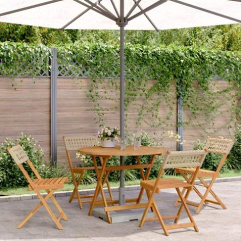 ZNTS 5 Piece Garden Dining Set Beige Poly Rattan and Solid Wood 3281768