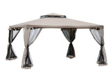 Outdoor Gazebo, 2-tier Roof W/Netting, 295L x 295W x 263Hcm-Taupe T3398P317814