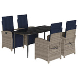 5 Piece Garden Dining Set with Cushions Grey Poly Rattan 3212615