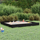 Sandbox with Seats Black Square Solid Wood Pine 825048