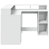 Desk with LED Lights White 130x130x91 cm Engineered Wood 3309447
