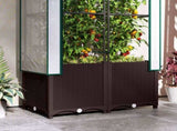 Raised Garden Bed with Trellis, Plastic Planter Box with PE Cover, Drainage Holes, Drain Plugs and T3398P313637