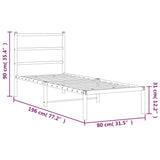 Metal Bed Frame without Mattress with Headboard Black 75x190cm 355355