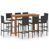 9 Piece Garden Bar Set with Cushions Poly Rattan Black 3095441
