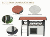 Cat House Outdoor w/ Balcony Stairs Roof, 77 x 50 x 73 cm, White T3398P347598