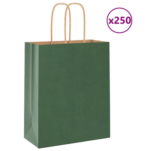 ZNTS Paper Bags 250 pcs with Handles Green 18x8x22 cm 4101726