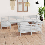 10 Piece Garden Lounge Set White Solid Wood Pine 3083380