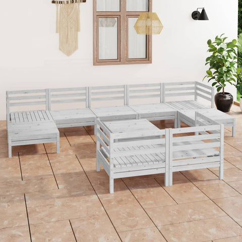 10 Piece Garden Lounge Set White Solid Wood Pine 3083380