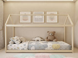 Single Bed Frame, House Scandinavian Wooden Bed Frame for 90W x 190Dcm Mattress, Pine Wood Bed Base, T3398P553273